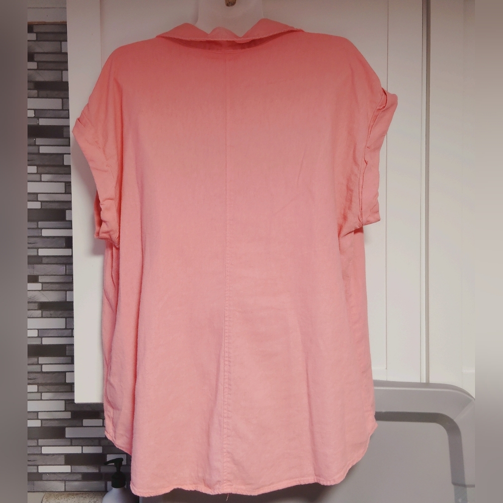 Isabel + Ingrid Pink Button-Up linen Blend Shirt, short sleeve, SZ-M - Picture 3 of 5